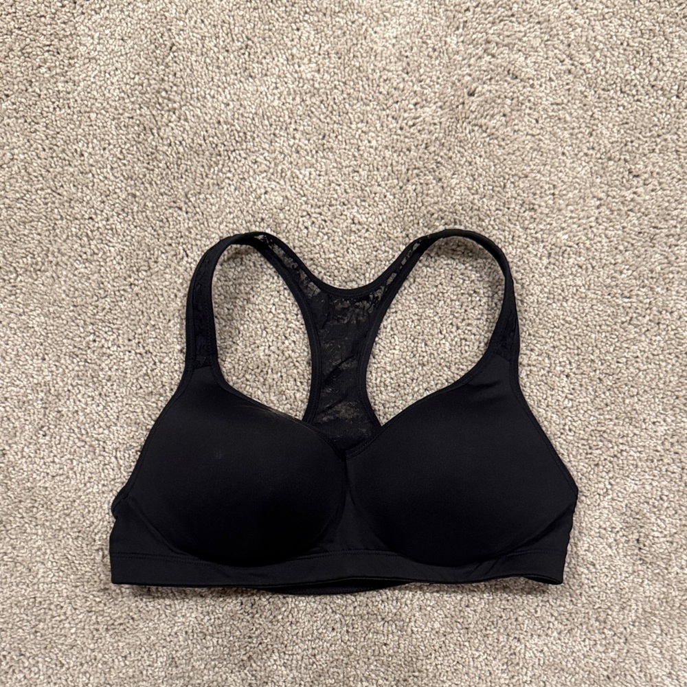 PINK Victoria's Secret Black Lace Racerback Sports Bra